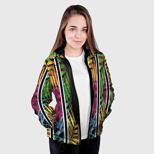 Женская куртка Пальмовые цветные полосы / 3D-Черный – фото 3