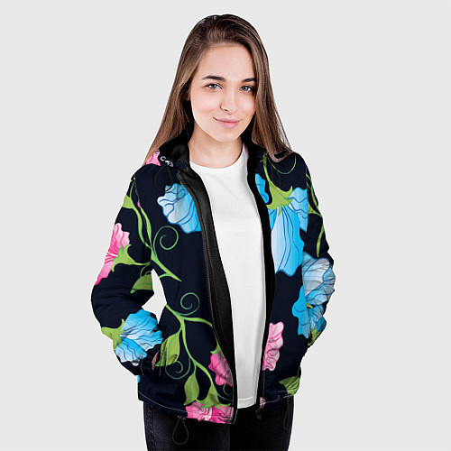 Женская куртка Яркие удивительные цветы в летней ночи / 3D-Черный – фото 3