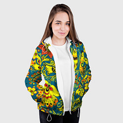 Куртка с капюшоном женская Хохломская Роспись Две Птицы, цвет: 3D-белый — фото 2