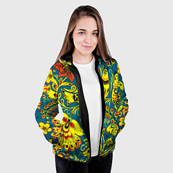 Куртка с капюшоном женская Хохломская Роспись Две Птицы, цвет: 3D-черный — фото 2