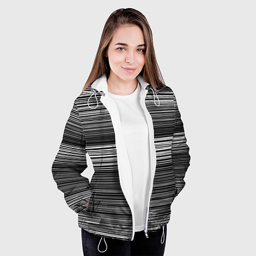 Женская куртка Black and white thin stripes Тонкие полосы / 3D-Белый – фото 3