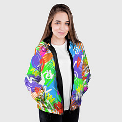 Куртка с капюшоном женская Яркий геометрический принт на белом фоне, цвет: 3D-черный — фото 2