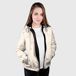 Куртка с капюшоном женская Вишня на бежевом фоне, цвет: 3D-черный — фото 2