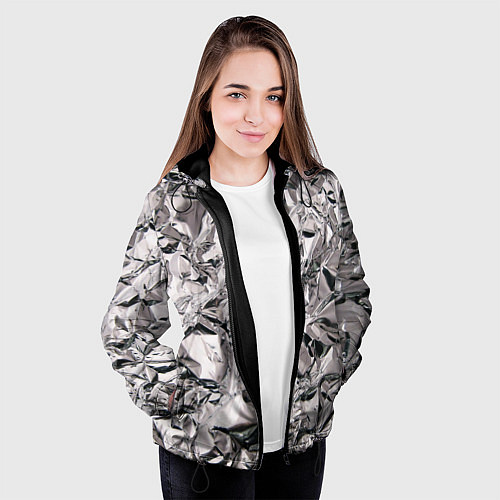 Женская куртка Фольга текстура / 3D-Черный – фото 3