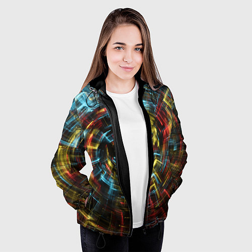 Женская куртка Абстрактные шарообразные лучи - Жёлтый и красный / 3D-Черный – фото 3