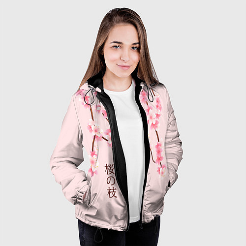 Женская куртка Ветка Нежной Сакуры / 3D-Черный – фото 3