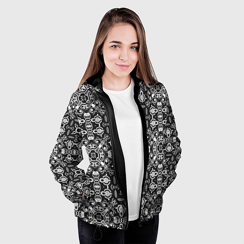 Женская куртка Black and white ethnic oriental ornament / 3D-Черный – фото 3
