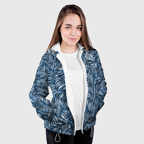Женская куртка Тропические листья пальмы / 3D-Белый – фото 3