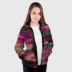 Куртка с капюшоном женская Абстрактный размытый узор в розово-зеленых цветах, цвет: 3D-черный — фото 2
