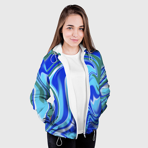Женская куртка Тай-дай с синим, зелёным и белым цветом / 3D-Белый – фото 3