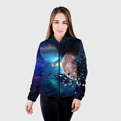 Куртка с капюшоном женская Космическое столкновение объектов, цвет: 3D-черный — фото 2