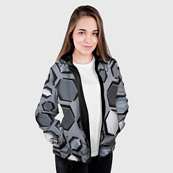 Куртка с капюшоном женская Металлическая киберпанк броня - Серый, цвет: 3D-черный — фото 2