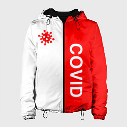 Куртка с капюшоном женская COVID - ВИРУС, цвет: 3D-черный