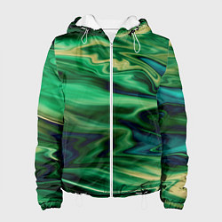 Куртка с капюшоном женская Абстрактный узор в зеленых тонах, цвет: 3D-белый
