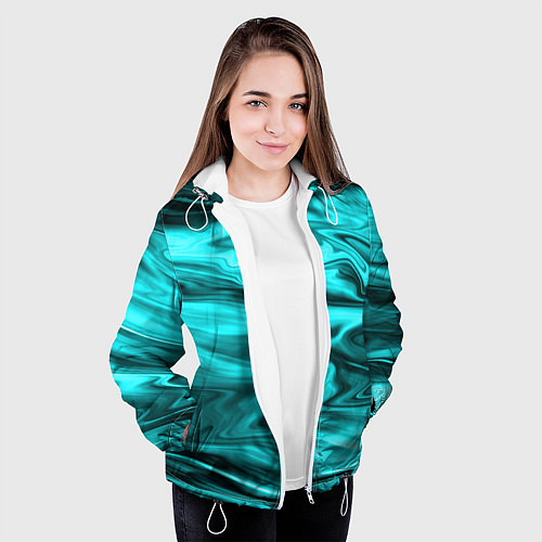 Женская куртка Неоновый бирюзовый мраморный узор / 3D-Белый – фото 3