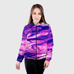 Куртка с капюшоном женская Розово-фиолетовый мраморный узор, цвет: 3D-черный — фото 2