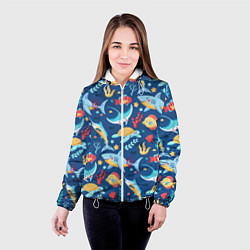 Куртка с капюшоном женская Акула, скат и другие обитатели океана - лето, цвет: 3D-белый — фото 2