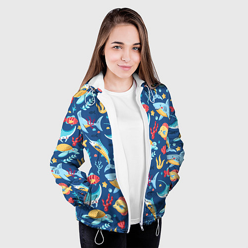 Женская куртка Акула, скат и другие обитатели океана - лето / 3D-Белый – фото 3