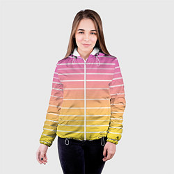 Куртка с капюшоном женская Белые полосы на розовом и желтом градиенте, цвет: 3D-белый — фото 2