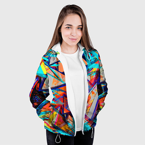 Женская куртка Яркий неоновый абстрактный узор / 3D-Белый – фото 3