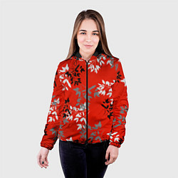 Куртка с капюшоном женская Черные и серые ветки на красном фоне в японском ст, цвет: 3D-черный — фото 2