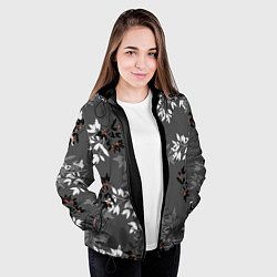 Куртка с капюшоном женская Черные и серые ветки с красными ягодами на темно-с, цвет: 3D-черный — фото 2