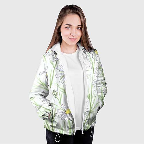 Женская куртка Скетч Ромашки / 3D-Белый – фото 3