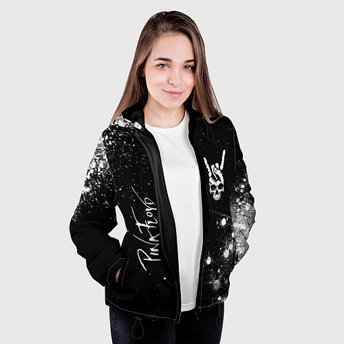Женская куртка Pink Floyd и рок символ на темном фоне / 3D-Черный – фото 3