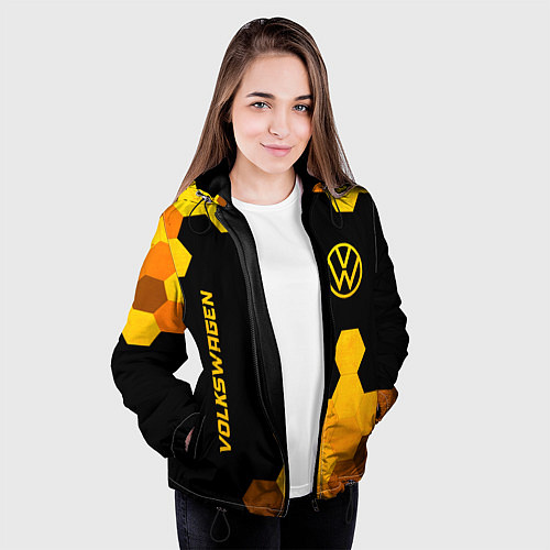Женская куртка Volkswagen - gold gradient: символ и надпись верти / 3D-Черный – фото 3