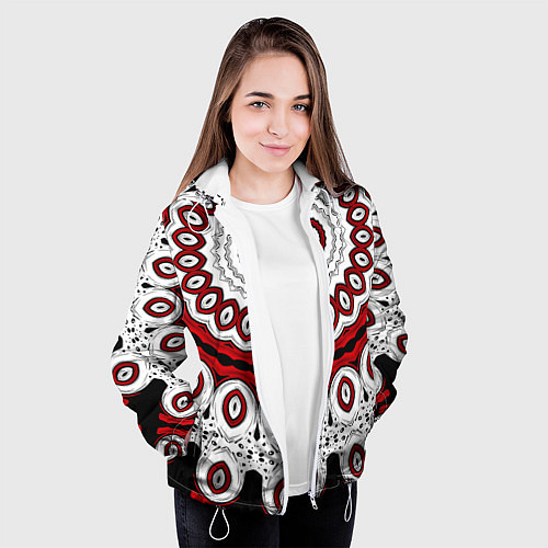 Женская куртка Красно-черный калейдоскоп мандала / 3D-Белый – фото 3