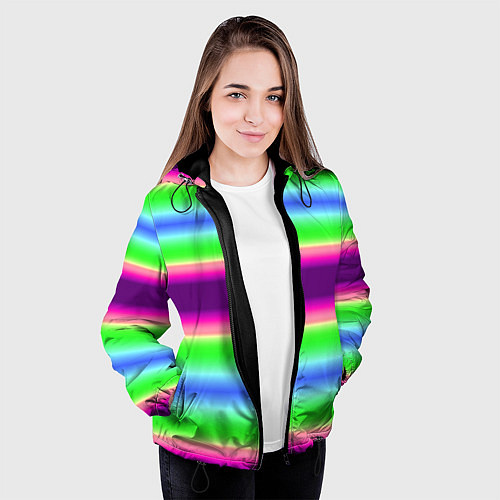 Женская куртка Яркие разноцветные размытые полосы / 3D-Черный – фото 3