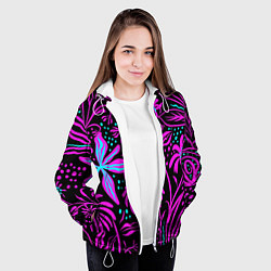 Куртка с капюшоном женская Purple flowers pattern, цвет: 3D-белый — фото 2