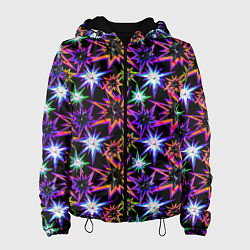 Куртка с капюшоном женская Неоновые звезды на черном, цвет: 3D-черный