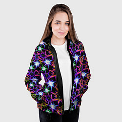 Куртка с капюшоном женская Неоновые звезды на черном, цвет: 3D-черный — фото 2