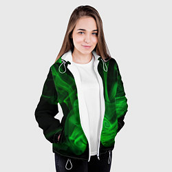 Куртка с капюшоном женская Зелёный абстрактный дым, цвет: 3D-белый — фото 2