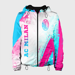Куртка с капюшоном женская AC Milan neon gradient style: символ и надпись вер, цвет: 3D-черный