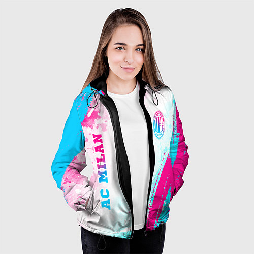 Женская куртка AC Milan neon gradient style: символ и надпись вер / 3D-Черный – фото 3