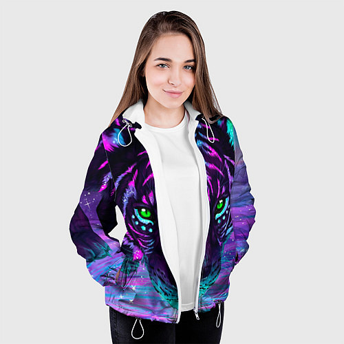 Женская куртка Светящийся неоновый тигр / 3D-Белый – фото 3
