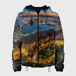 Куртка с капюшоном женская Ночной город с высоты, цвет: 3D-черный