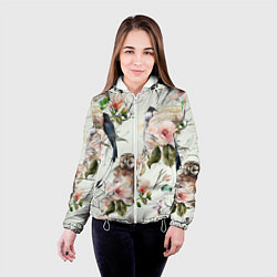 Куртка с капюшоном женская Цветы Нарисованные Магнолии и Птицы, цвет: 3D-белый — фото 2