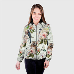 Куртка с капюшоном женская Цветы Нарисованные Магнолии и Птицы, цвет: 3D-черный — фото 2