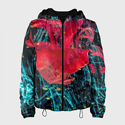 Куртка с капюшоном женская Абстрактный всплеск розовой и голубой красок, цвет: 3D-черный