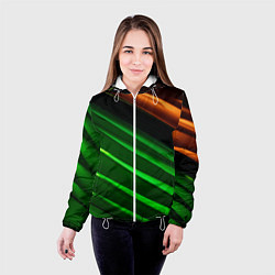 Куртка с капюшоном женская Абстрактные зелёные и оранжевые поверхности, цвет: 3D-белый — фото 2