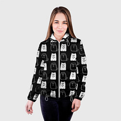 Куртка с капюшоном женская Милые Чёрные и Белые Коты, цвет: 3D-белый — фото 2
