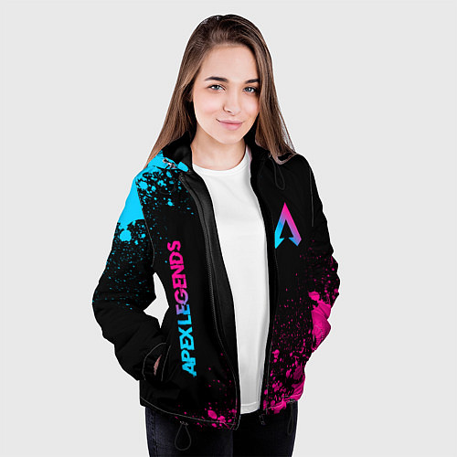 Женская куртка Apex Legends - neon gradient: символ и надпись вер / 3D-Черный – фото 3