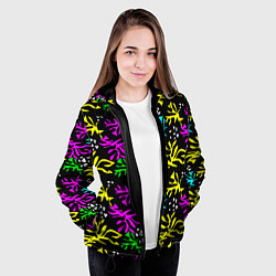 Куртка с капюшоном женская Неоновый абстрактный узор на черном фоне, цвет: 3D-черный — фото 2