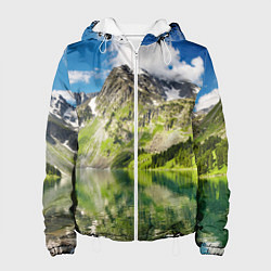Куртка с капюшоном женская Живописное горное озеро, цвет: 3D-белый