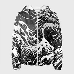 Куртка с капюшоном женская Черно-белые волны, цвет: 3D-белый