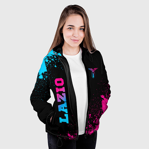 Женская куртка Lazio - neon gradient: символ и надпись вертикальн / 3D-Черный – фото 3