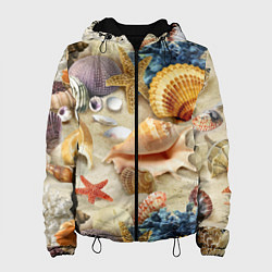 Женская куртка Морские раковины, кораллы, морские звёзды на песке